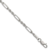 Sterling Silver Polished 4.0mm Figaro Rope 7.5 Inch Bracelet